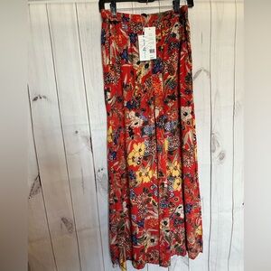 French Connection Rust Floral Wide Leg Pants | Pull-On| Boho Size 6